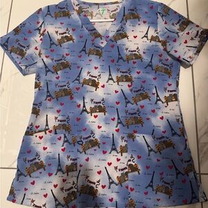 Blue Eiffel Tower Scrub Top